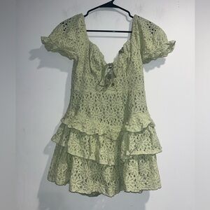 OLIVACEOUS Penelope sage green lace mini dress
